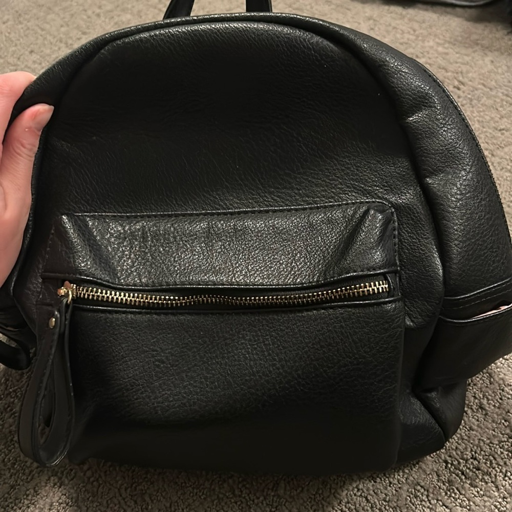 Black leather mini backpack